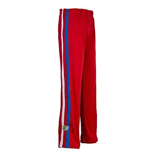 JL Sport autentico pantaloni brasileiana capoeira arti marziali degli uomini (rosso con le verticali bein righe bianche e blu) - xxl