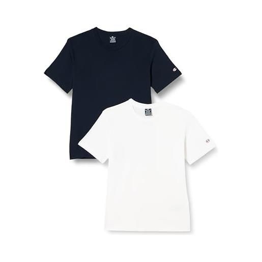 Champion legacy icons-s/s 2p crewneck t-shirt, bianco/blu marino, l (pacco da 2) uomo