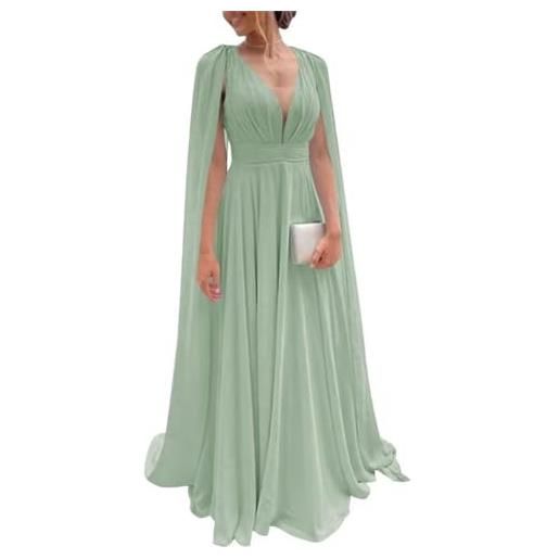 WSEYU abiti lunghi da damigella d'onore per matrimonio in chiffon abiti da sposa per le donne abiti da sera formali da sera, verde oliva chiaro, 48