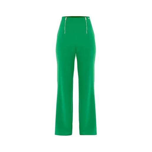 Kocca pantaloni donna a zampa con cerniere metalliche in vita colore verde mod. Cyriall taglia: 40