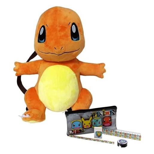 Pokemon zaino per ragazzi, design charmander zainetto peluche 3d, zaino da viaggio per bambino, include astuccio, regalo per ragazzi - arancia