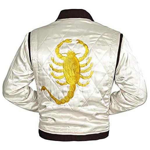 Generic ryan gosling drive jacket - scorpion logo embroidered quilted men bomber design - white lightweight diamond cosplay satin unisex jackets - motorcycle reversible golden jacket from drive