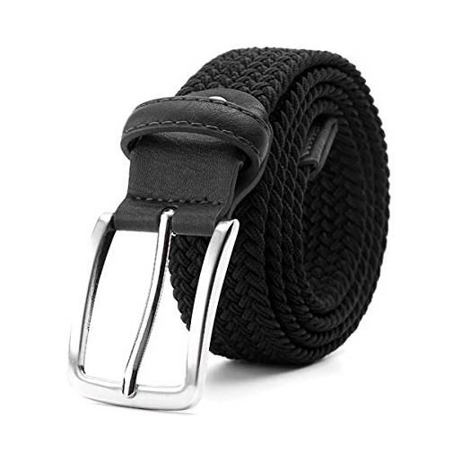 Tactfulw cintura elastica per donne vita men belt tela elasticizzato lavorato a telaio intrecciato in pelle belt 1-3/8 155 centimetri largo nero