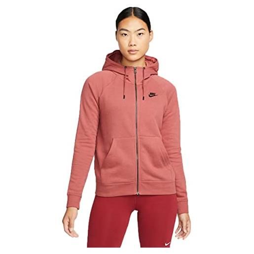 Nike sportswear essential, felpa da donna full zip con cappuccio in cotone felpato (xs, mattone)