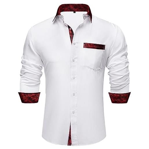 keusyoi camicie eleganti bianche di lusso per uomo camicia da smoking a maniche lunghe camicia da uomo con motivo paisley patchwork casual sociale