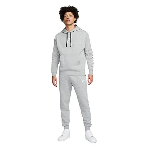 Nike m nk club flc gx hd trk suit tuta da ginnastica, dk grey heather/white, m uomo