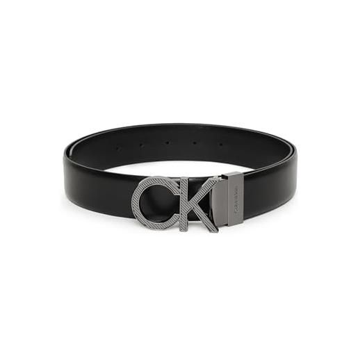 Calvin Klein cintura uomo metal diagonal 3.5 cm cintura in pelle, nero (smooth black/texture), 115