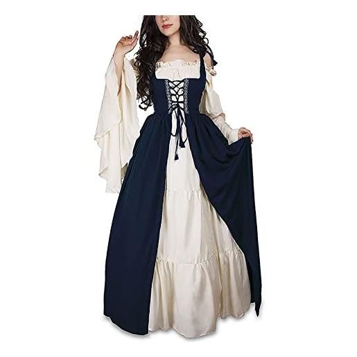 Guiran medievale vestito donna vintage abito lungo cosplay partito costume blu l