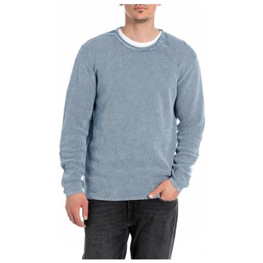 Replay maglione in cotone da uomo , blu (dusty azure 281), m