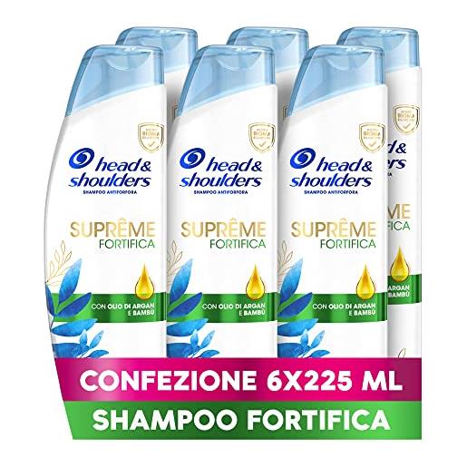 Head & Shoulders shampoo antiforfora supreme fortifica con bambù formato convenienza x6 pacchi, per cute e capelli secchi, protezione dalla forfora, 225 ml