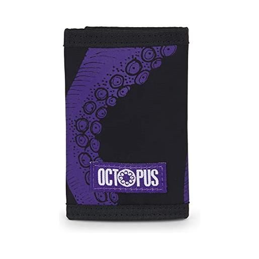 Octopus portafoglio a strappo tri-fold con portamonete e portatessere tentacolo outline purple black