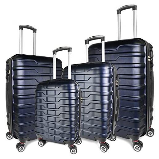 Vacanze Romane set valigie rigide di 4 pezzi in materiale abs, trolley bagaglio a mano leggero di 4 pezzi, valigia rigida con 8 ruote e lucchetto a combinazione (s-xl, blu)