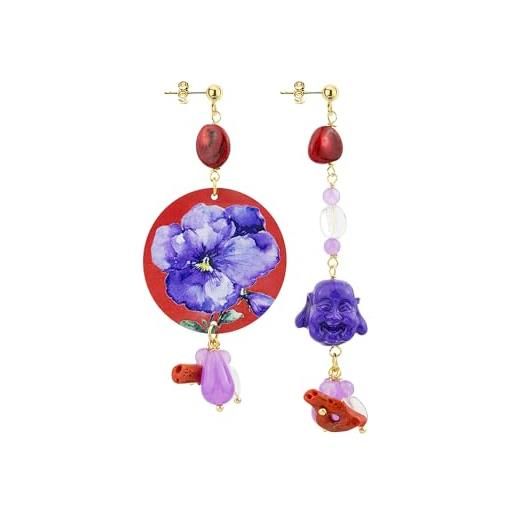Lebole Maison lebole gioielli orecchini da donna mix&match the circle fiore viola fondo rosso classico rubino