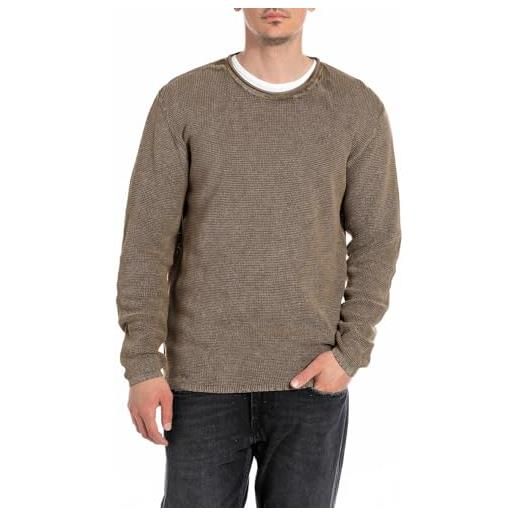 Replay pullover in cotone da uomo , grigio (grigio militare 705), m