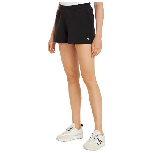 Calvin Klein Jeans pantaloncini in felpa donna badge shorts spugna di cotone, nero (ck black), m