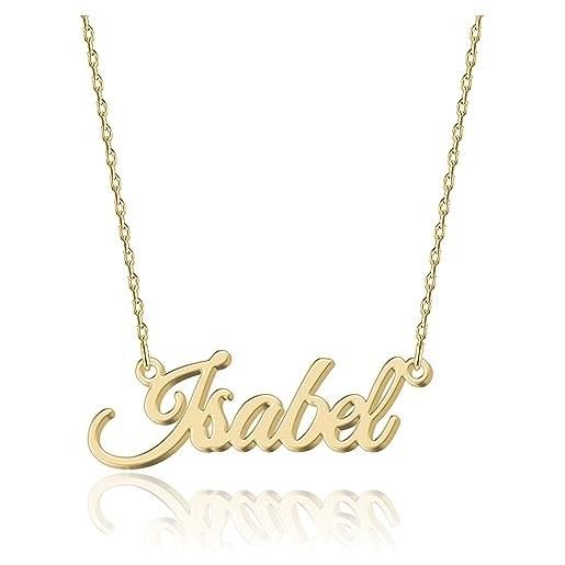 UMAGICBOX collana nome personalizzata in oro 18k isabel - pendente personalizzabile inciso in acciaio inox per donne - regalo per compleanni, anniversari, lauree e san valentino