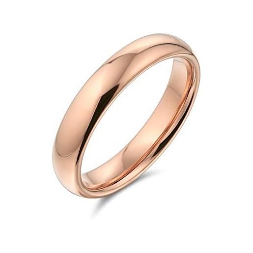 Bling Jewelry semplice banda nuziale di titanio delle coppie della cupola sottile lucidata anello placcato oro rosa per gli uomini per le donne comodità misura 4mm