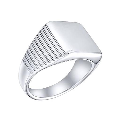 Bling Jewelry anello sigillo quadrato con iniziale monogramma personalizzata per uomo con scanalatura a strisce laterali in acciaio inossidabile tonalità argento