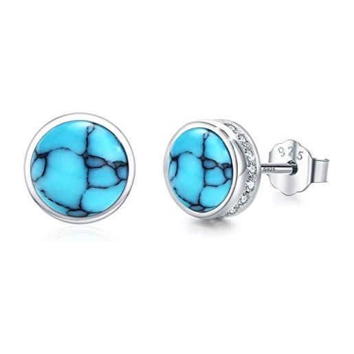 Waysles orecchini turchese per donna argento sterling 925 7 mm orecchini turchese ipoallergenico orecchini a borchia lunetta blu per orecchie sensibili