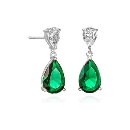 Diamond Treats orecchini pendenti donna in argento sterling 925 con zirconi cubici verde smeraldo e bianco, orecchini goccia con pietre verdi, orecchini verdi per donna, orecchini donna argento 925