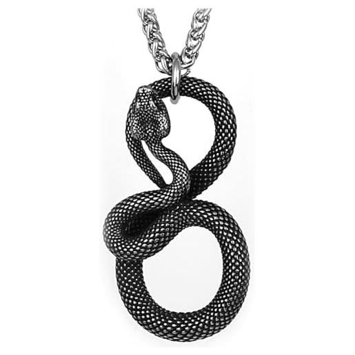 ZFSBRTL solido acciaio inossidabile cobra re serpente collana ciondolo |argento 8 forma collana serpente | uomini collana serpente gioielli | vichingo grande regalo, 60cm