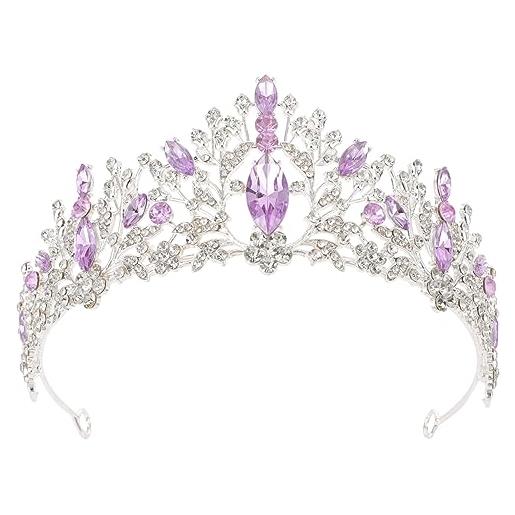 Lurrose corona di strass barocco principessa cristallo tiara fascia da sposa corona per matrimonio compleanno ballo di fine anno (viola)