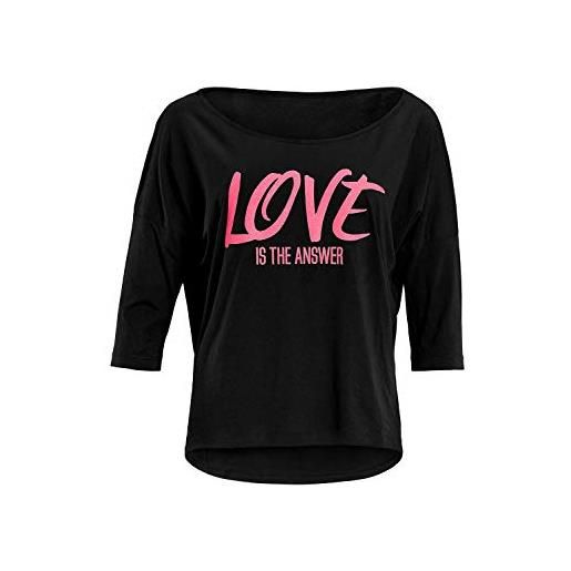 WINSHAPE damen ultra leichtes modal-3/4-arm shirt mcs001 mit neon pinkem „love is the answer" glitzer-aufdruck, maglietta da yoga donna, schwarz-neon-pink-glitzer, s