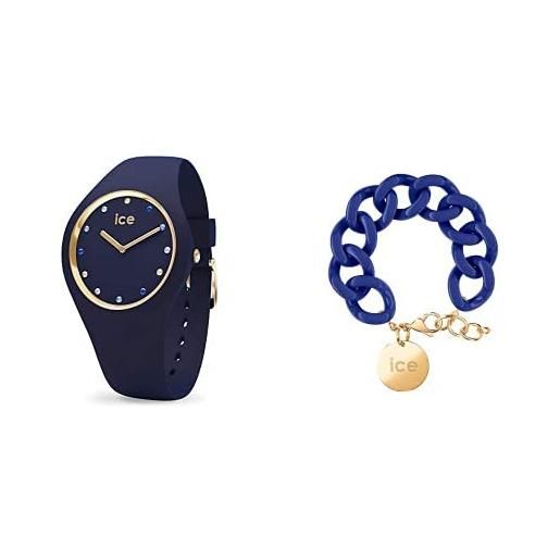 ICE-WATCH cosmos blue shades - orologio blu da donna con cinturino in silicone - 016301 (small) + - lazuli blue - gold - bracciale in maglia blu xl da donna con medaglia d'oro (020921)