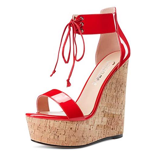 Castamere donna alto high zeppa piattaforma tacco heel aperte sulla punta cinturino alla caviglia merletto sandali clear dress 15 cm heels rosso 36 eu