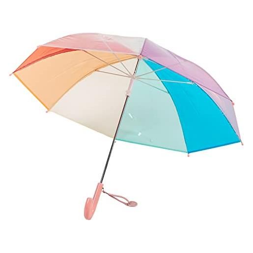 ThreeH ombrello trasparente per bambini con adorabile superficie arcobaleno 8 nervature in fibra infrangibile baldacchino esteso da 33 pollici, rosa