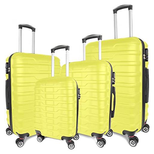 Vacanze Romane set valigie rigide di 4 pezzi in materiale abs, trolley bagaglio a mano leggero di 4 pezzi, valigia rigida con 8 ruote e lucchetto a combinazione (s-xl, giallo)