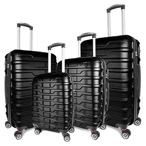 Vacanze Romane set valigie rigide di 4 pezzi in materiale abs, trolley bagaglio a mano leggero di 4 pezzi, valigia rigida con 8 ruote e lucchetto a combinazione (s-xl, nero)