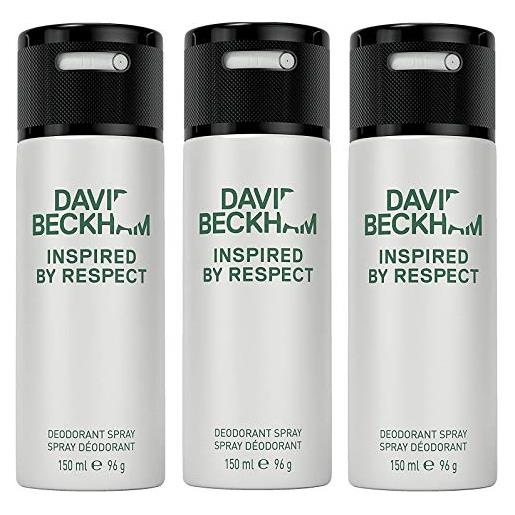 David Beckham inspired by respect - deodorante spray per il corpo da uomo, 150 ml, confezione da 3