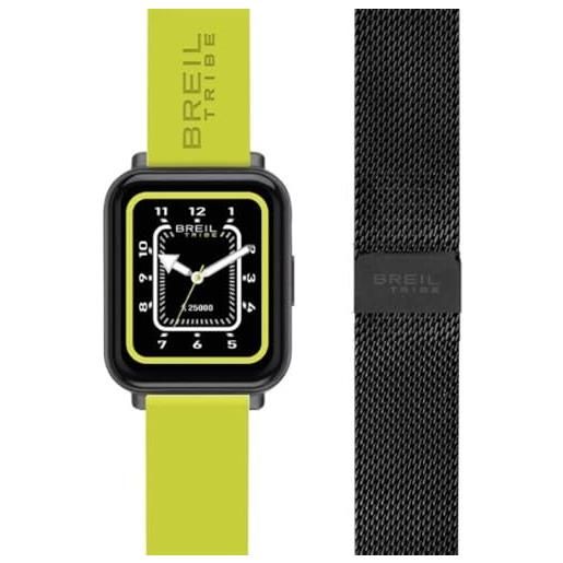 Breil orologio unisex sbt-2 quadrante mono-colore nero movimento smartwatch smartmodule e mesh/cinturino silicone, acciaio nero, giallo ew0676