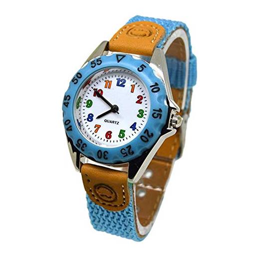 Gelentea - orologio da polso al quarzo per bambini, con cinturino in tessuto, ideale come regalo blu cielo
