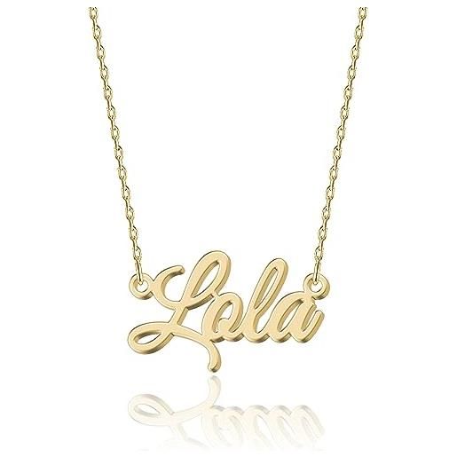 UMAGICBOX collana nome personalizzata in oro 18k lola - pendente personalizzabile inciso in acciaio inox per donne - regalo per compleanni, anniversari, lauree e san valentino