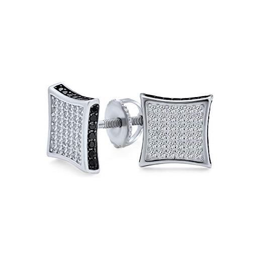 Bling Jewelry quadrato cz micro pave cubic zirconia nero bianco kite stud per gli uomini per le donne orecchini. 925 sterling silver 9mm