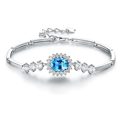 JIANGXIN sterling silver bracelet argento 925 donna braccialetto topazio blu svizzero regolabile principessa diana william kate middleton disegno per amante perfetto regalo