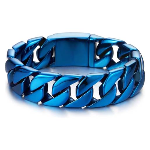 COOLSTEELANDBEYOND maschile stile, acciaio inossidabile blu grande barbozzale braccialetto, bracciale da uomo