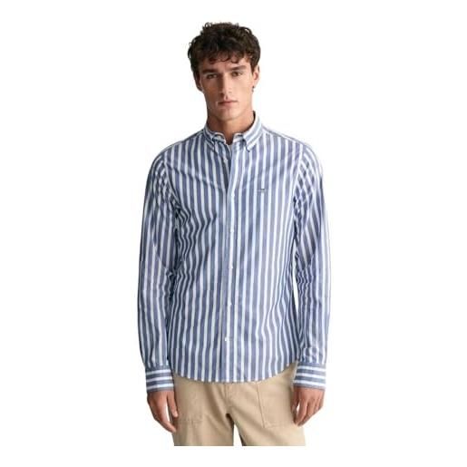 GANT reg wide poplin stripe shirt, college blue, xl uomo