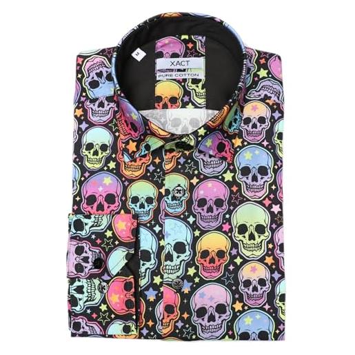 Xact camicia a maniche lunghe con stampa teschi da gioco uomo, vestibilità regolare (neon skulls & stars) l