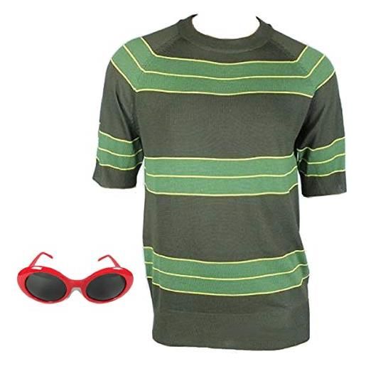 OEM kurt cobain maglione + occhiali da sole set camicia a maniche corte verde costume nirvana (l, rosso)
