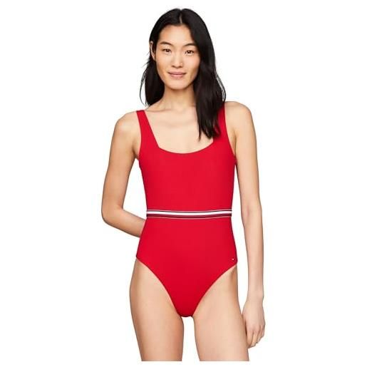Tommy Hilfiger costume da bagno donna one piece scollatura sulla schiena, rosso (primary red), m