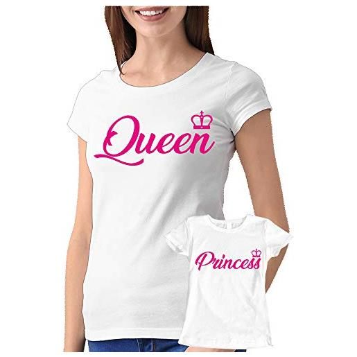 fashwork coppia magliette mamma t-shirt mamma figlia festa della mamma queen princess- idea regalo