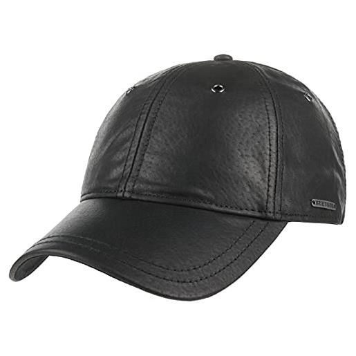 Stetson joes berretto in pelle donna/uomo - cappellino nappa cappello baseball fibbia metallo, con visiera estate/inverno - taglia unica nero
