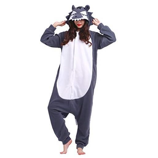 ULEEMARK kigurumi pigiama anime cosplay halloween costume attrezzatura adulto animale onesie unisex, lupo grigio per altezze da 140 a 187 cm