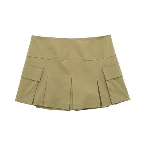 ARESU 2023 new box pleat mini skorts gonne cachi elastiche a vita alta per le donne chic lady high street abbigliamento femminile-khaki-xs