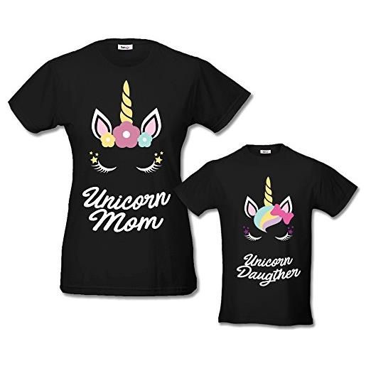 Babloo coppia di t-shirt maglie madre - figlio/a idea regalo festa della mamma unicorn family nere xs - t-shirt 7/8 anni