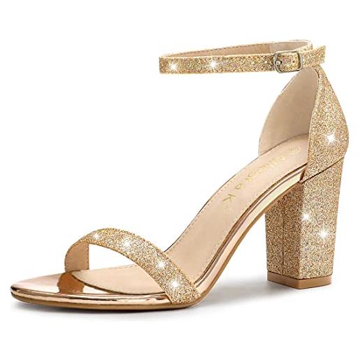 Allegra K donne glitterato caviglia cinturino tacco blocco sandali oro 40
