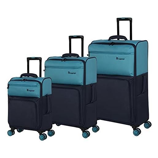it luggage set di 3 ruote girevoli morbide a 8 ruote bicolore, capri breeze/dress blues, 3 pc set, set di 3 ruote girevoli morbide a 8 ruote bicolore